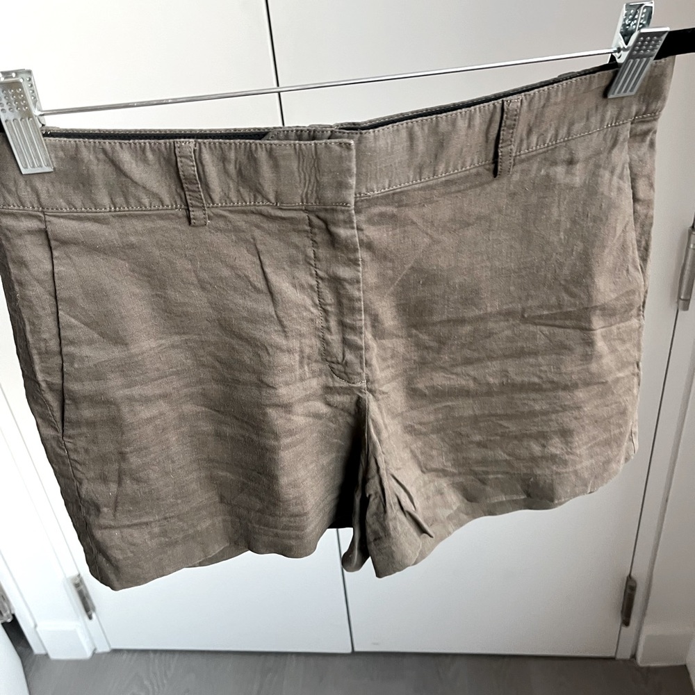 Olive Green Linen Theory Shorts